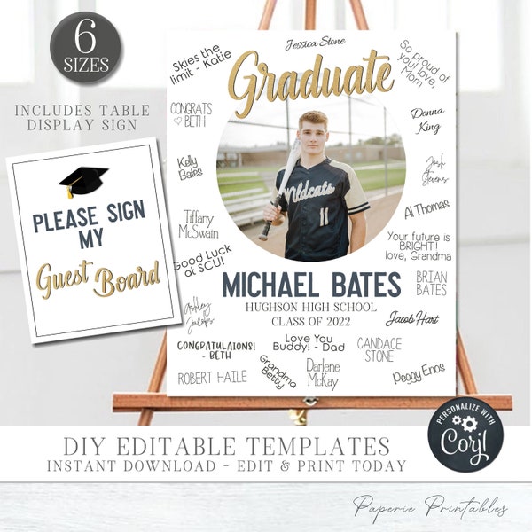 EDITABLE Graduation Guest Book Signature Board, Graduation Signature Sign, Graduation Message Board, Signature Guest Book - DIY #GP45 #GP46