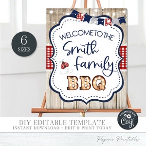 Editable BBQ Party Welcome Sign: Picnic Decor (Digital Download) #COP01 #COP05 #COP12