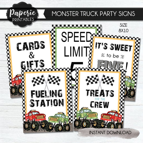 Monster Truck Party Signs, Monster Truck Birthday Party Signs, Fueling Station Party Sign, Treats for Crew Party Sign INSTANT DOWNLOAD #BP10