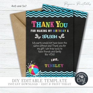 EDITABLE Girl Pool Party Birthday Thank You Card - Pool Party Thank You Template - Pool Party Photo Thank You - DIY Edit with Corjl - #BP70