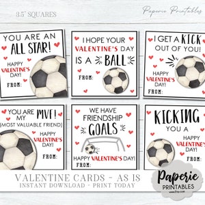 Tarjetas de San Valentín para niños, Tarjetas de San Valentín para niños, Tarjetas de San Valentín de fútbol, San Valentín escolar imprimible, TAL CUAL, Descarga instantánea, #VT43 (4)