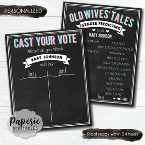 Cast Your Vote Gender Reveal Party Sign – Old Wives&#39; Tales Gender Reveal Sign – Gender Predicting – Baby Reveal - Blue & Pink -