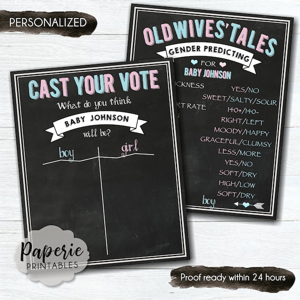 Cast Your Vote Gender Reveal Party Sign – Old Wives' Tales Gender Reveal Sign – Gender Predicting – Baby Reveal - Blue & Pink -