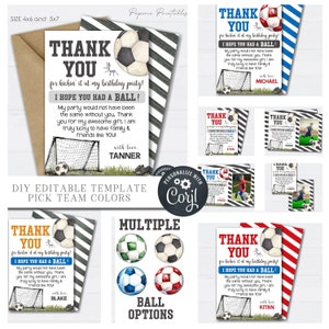 EDITABLE Soccer Birthday Thank You Card, Soccer Card, Birthday Thank You, Thank You Card with Photo - DIY Edit with Corjl - #BP178