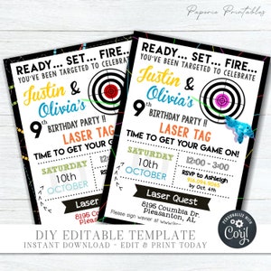 Twins Laser Tag Birthday Invitation: Editable Corjl Template #BP08