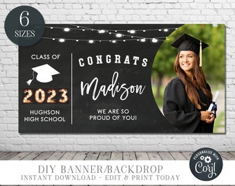 EDITABLE Photo Graduation Banner, Graduation Yard Sign, Class of 2024 Graduation Backdrop, Graduation Background - DIY with Corjl - #GP14#2