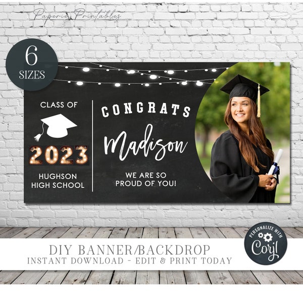 EDITABLE Photo Graduation Banner, Graduation Yard Sign, Class of 2024 Graduation Backdrop, Graduation Background - DIY with Corjl - #GP14#2