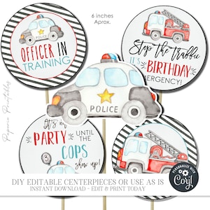 EDITABLE First Responders Party Decorations, First Responders Birthday Party, First Responders Centerpieces, Photo Prop - DIY Corjl - #BP125