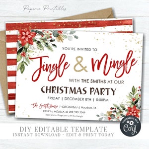 EDITABLE Jingle & Mingle Christmas Party Invitation Template - Holiday Party - Christmas Floral Party Invite  - DIY with Corjl - #CP49 (2)