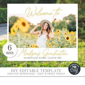 Editable Graduation Welcome Sign: Photo Party Decor (DIY Digital Download) #GP41 #GP42