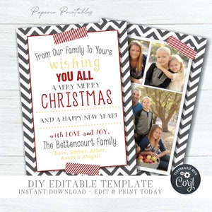 EDITABLE Christmas Photo Card - 1 or 3 Photo Layout - Wishing you a Merry Christmas Photo Card - Christmas Template - DIY Edit Corjl - #CC35