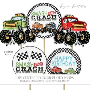 Monster Truck Party Centerpieces, Monster Truck Birthday Photo Props, Monster Truck Party Decorations - Size 6" - INSTANT DOWNLOAD - #BP10