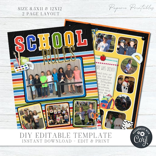 EDITABLE Scrapbooking Quick Pages, Scrapbooking Album Pages, Digital Scrapbook, School Scrapbook Digital Pages, DIY with Corjl, #SCRAP02