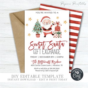 EDITABLE Secret Santa Gift Exchange Invitation - Secret Santa Invitation - Christmas Party Secret Santa - DIY Edit with Corjl - #CP46