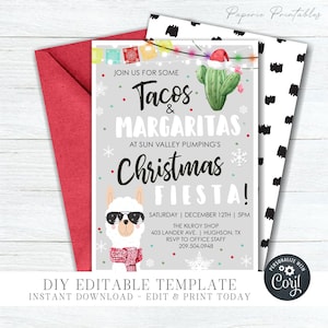 EDITABLE Llama Christmas Party Invitation Template - Margaritas & Tacos Christmas Fiesta - Christmas Taco Party - DIY Edit with Corjl- #CP37