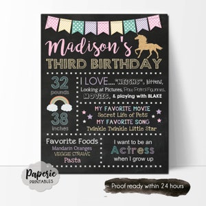 Cartel de pizarra de hito de cumpleaños de unicornio - Cartel de hito de cumpleaños de unicornio PASTEL - Chica - Foto Prop - Imprimible - CUALQUIER EDAD -