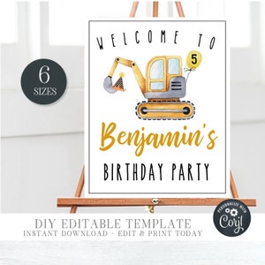Editable Construction Party Welcome Sign - DIY Birthday Welcome Poster - Welcome to Construction Party Template - DIY Edit with Corjl- #BP48