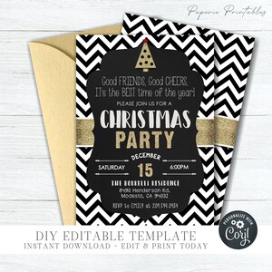 EDITABLE Christmas Party Invitation Template - Good Friends, Good Cheers - Black & Gold Christmas Party Invite - DIY Edit with Corjl- #CP08