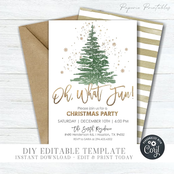 EDITABLE Christmas Party Invitation Template - Holiday Party Invitation - Oh What Fun Christmas Party Invite - DIY Edit with Corjl - #CP53