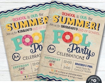 EDITABLE End of School Pool Party Invitation, School is out for SUMMER Pool Party, Pool Party End of School Invitation, DIY with Corjl #SO21