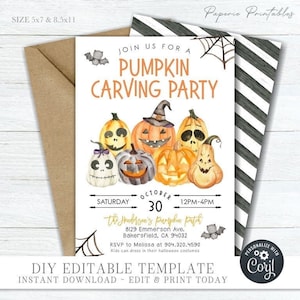 EDITABLE Pumpkin Carving Party Invitation - Halloween Party - Halloween Pumpkin Carving Invitation Printable - DIY with Corjl - #HP19