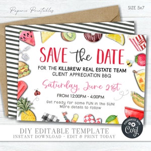 EDITABLE Save the Date BBQ Invitation, Company Picnic Save the Date, Save the Date Picnic Invitation, Company Summer Party- DIY Corjl #COP06