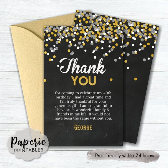 Confetti Thank You Card Gold Foil White & Silver Confetti Etsy