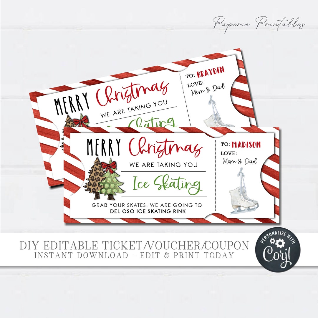 EDITABLE Ice Skating Christmas Gift Coupon, Ice Skating Christmas Gift ...