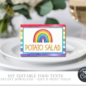 EDITABLE Rainbow Party Food Labels, Rainbow Food Table Sign, Rainbow ...