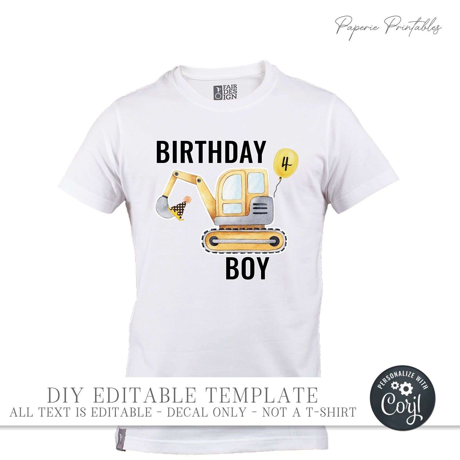 EDITABLE Construction Birthday Boy Iron on Transfer Etsy