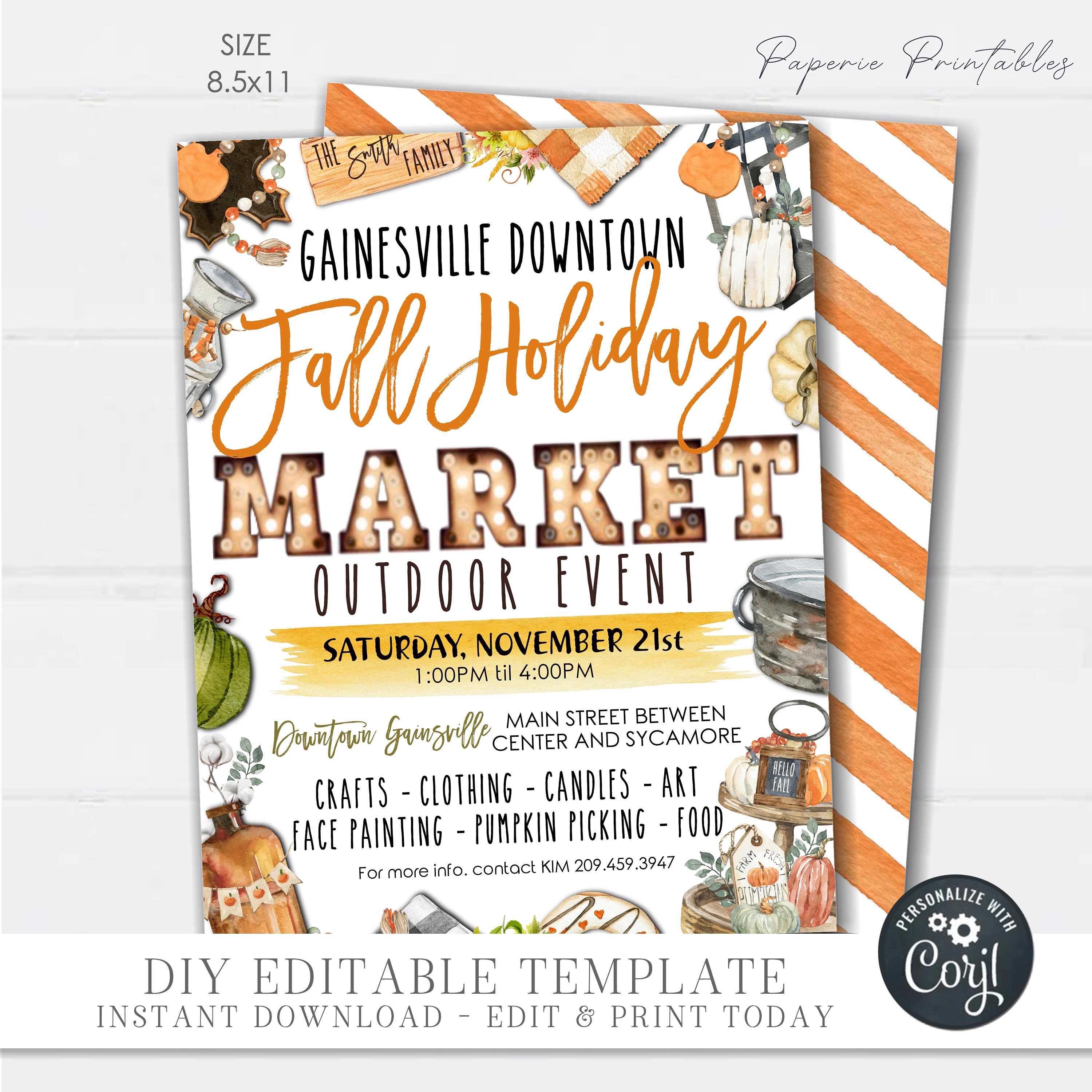 Fall Bazaar Template.pdf Editable Fall Market Flyer: Outdoor Event Template (DIY Corjl) - Etsy