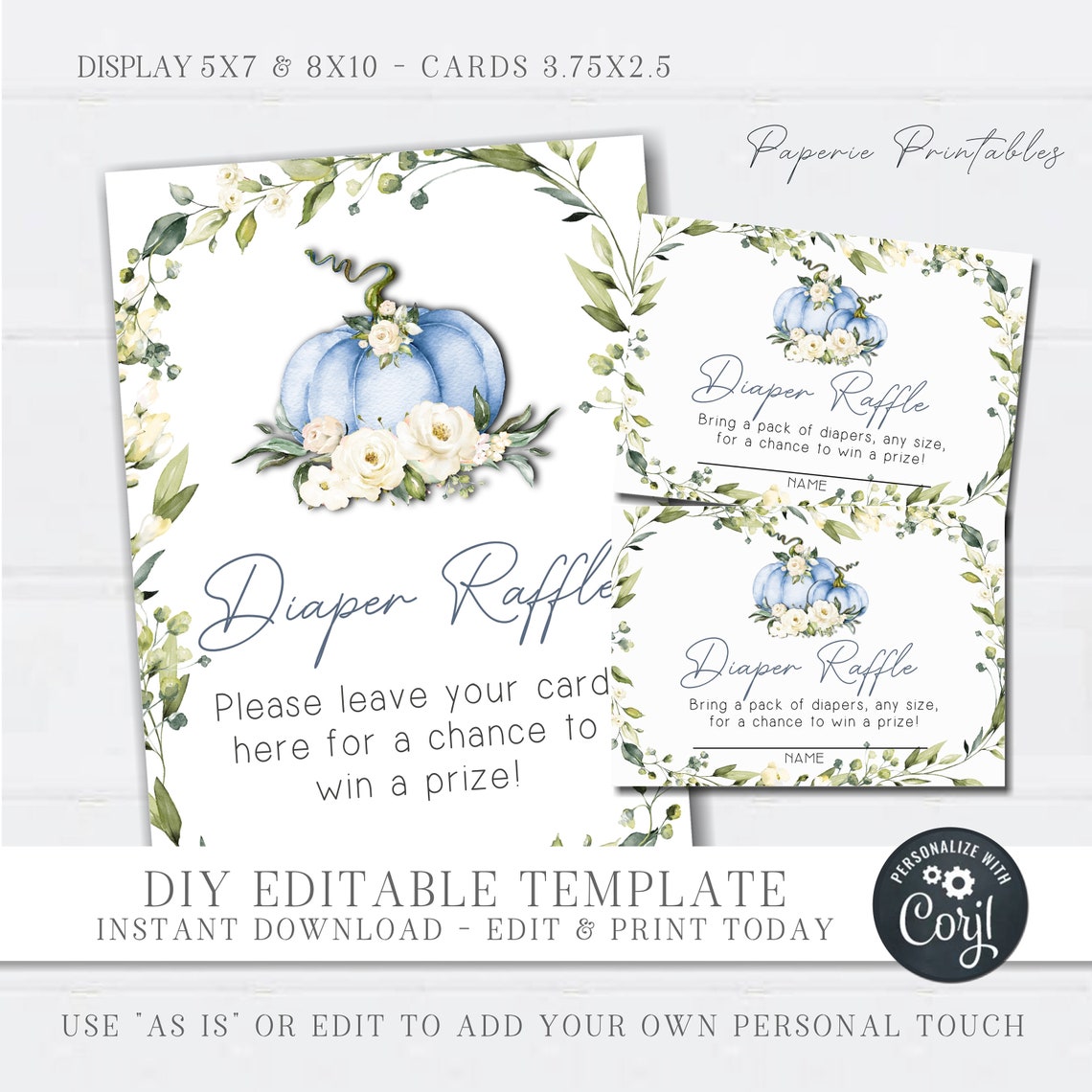 EDITABLE Boy Little Pumpkin Diaper Raffle Pumpkin Diaper - Etsy