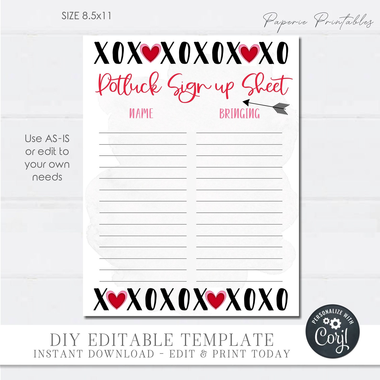 Editable Valentine's Day Potluck Sign up Sheet, Potluck Sign up Sheet ...