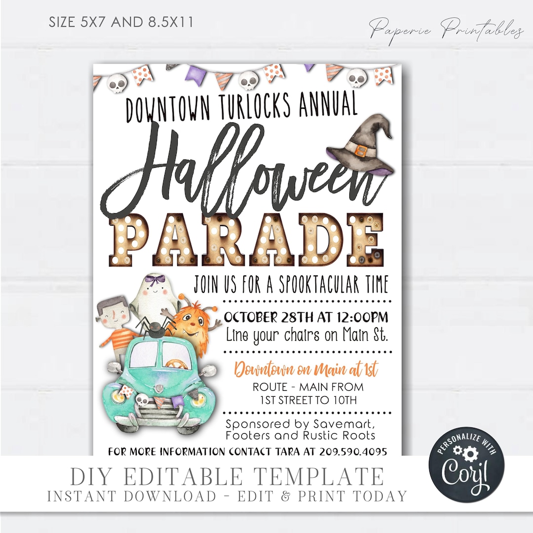 EDITABLE Halloween Parade Flyer, Halloween Parade Template, Halloween ...