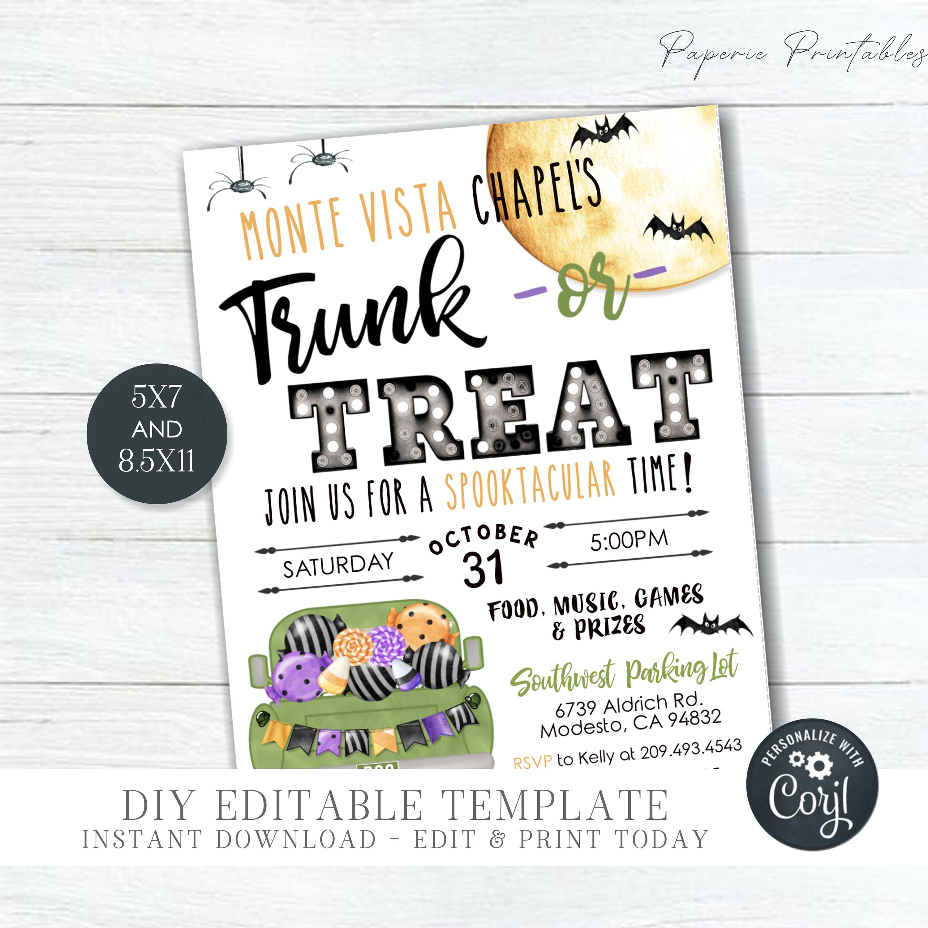 Editable Halloween Trunk or Treat Flyer Template (5x7 & 8.5x11) (DIY ...