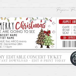 EDITABLE Christmas Concert Ticket, Concert Ticket Christmas Gift, Stocking Stuffers, Christmas Ticket, Printable - Edit with Corjl - #CT20