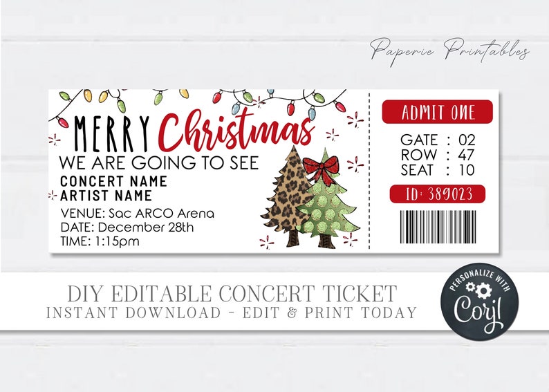 EDITABLE Christmas Concert Ticket Concert Ticket Christmas Etsy