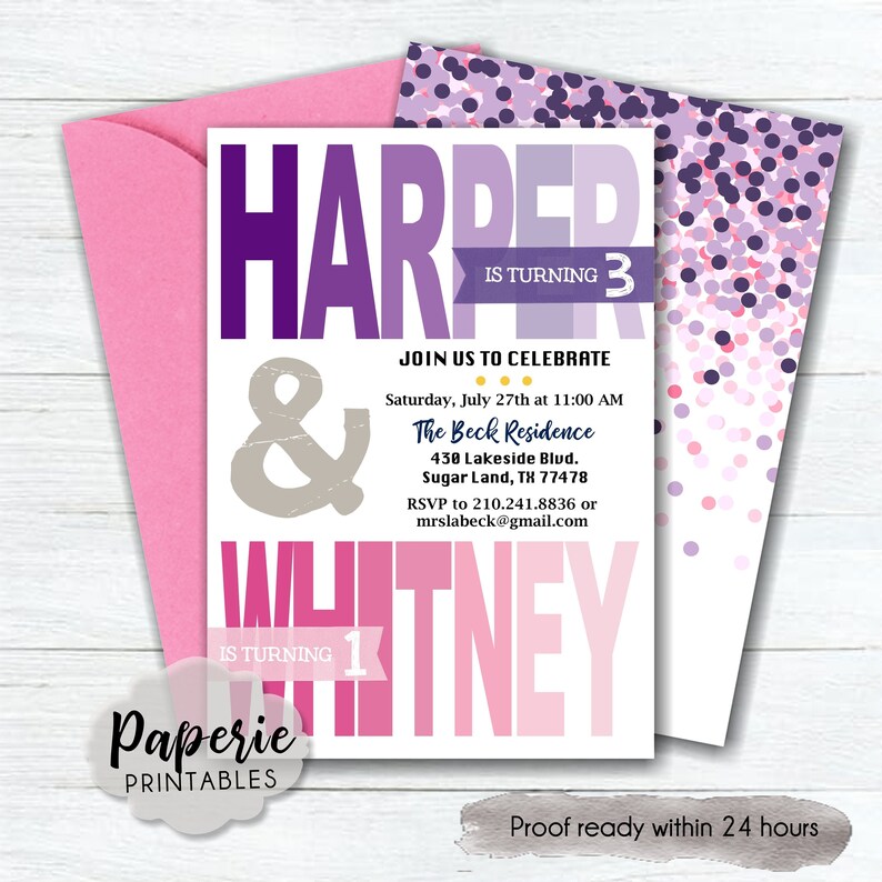 Sisters Birthday Party Invitation Colorful Joint Birthday Etsy España