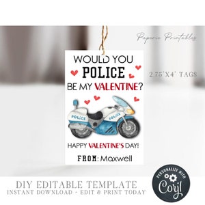 EDITABLE Police Valentine Cards, Kid Valentine Cards, School Valentine ...