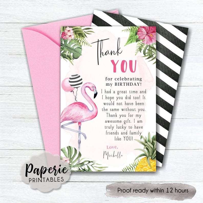 Watercolor Flamingo Thank You Card-#BP63 Flamingo Birthday Party Thank You Card Let/'s Flamingle Thank You Card Girl Birthday Thank You