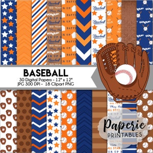 BASEBALL Digital Paper - 12x12 Digital Scrapbooking Paper - 30 Papers - Baseball Scrapbooking Paper - Baseball Clipart - Instant Download -