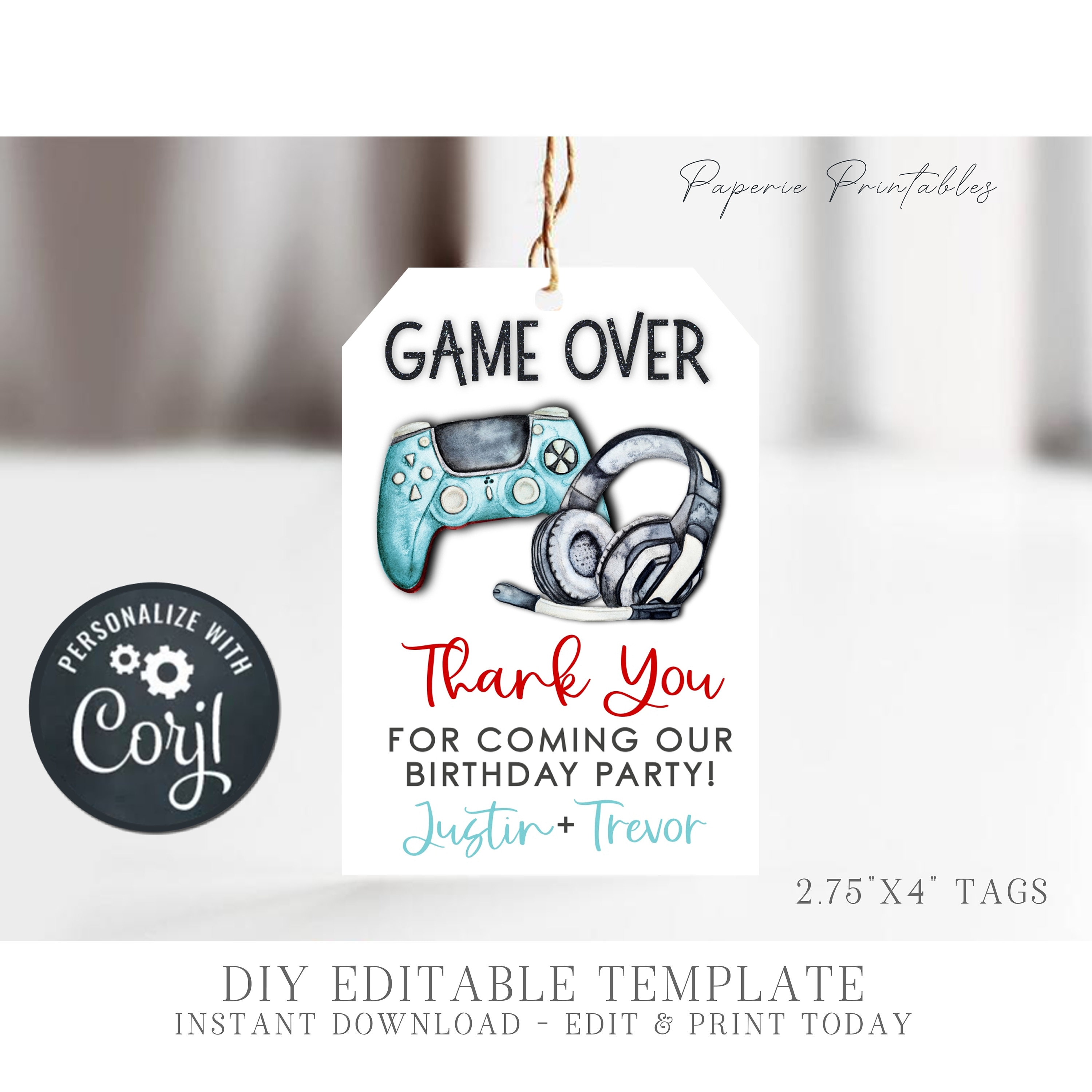 EDITABLE Gaming Party Favor Tags Video Game Party Favor Tags Etsy