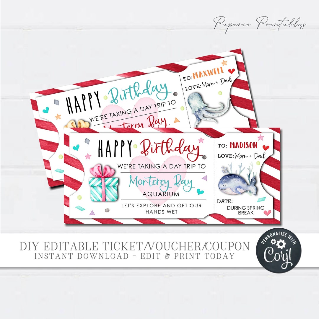 EDITABLE Aquarium Gift Voucher, Birthday Gift for Kids Coupon, Aquarium