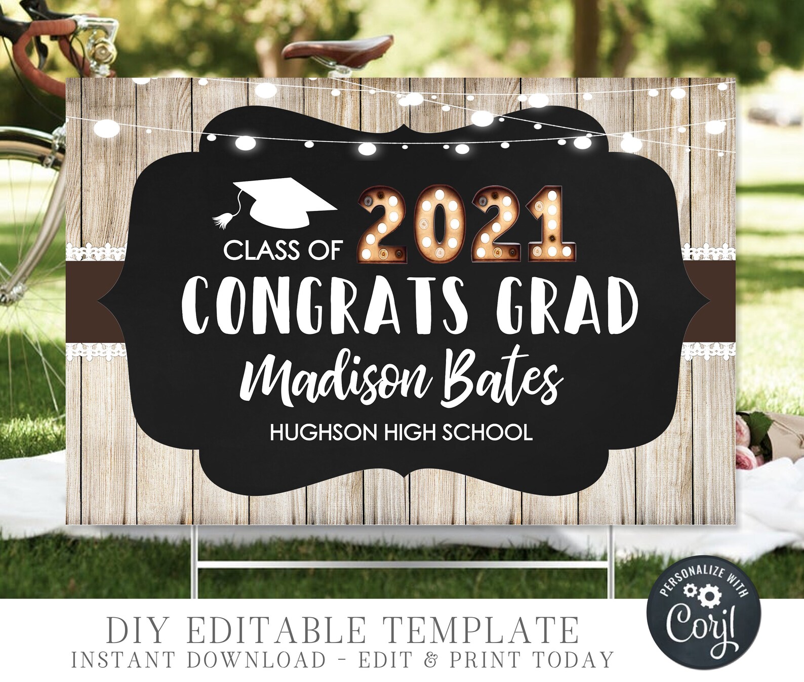 EDITABLE Rustic Graduation Yard Sign Congrats Grad Yard Sign | Etsy