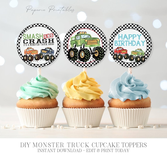 Monster Truck Party Cupcake Toppers Monster Truck Cupcake | Etsy