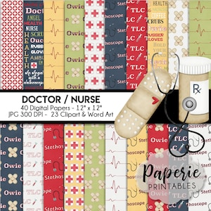 Nurse Digital Paper - Doctor 12x12 Digital Scrapbooking Paper - 40 Papers - Health Scrapbooking Paper - Doctor Clipart - Instant Download -