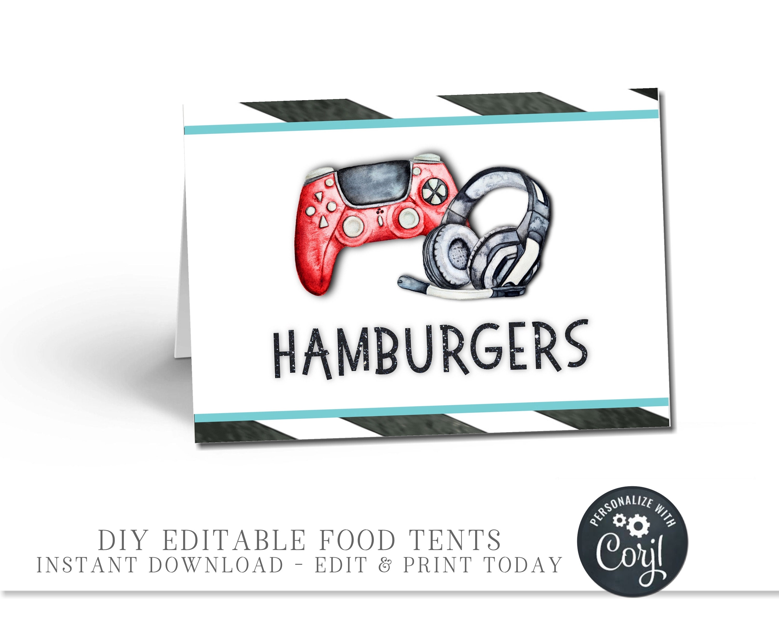 Editable Video Game Party Food Labels: Tent Cards, Gamer Birthday ...