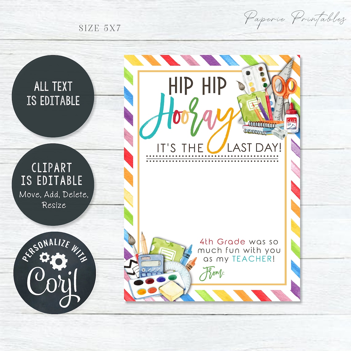 EDITABLE Last Day of School Teacher Appreciation Gift Card, Teacher ...