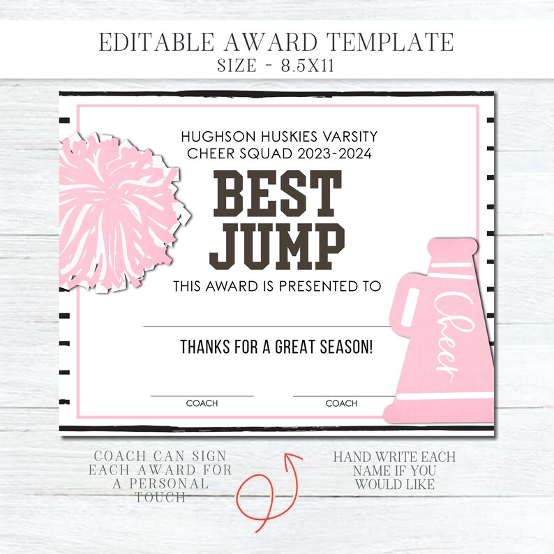 Editable Cheerleading Awards, End of Season Award, Cheer Team Party