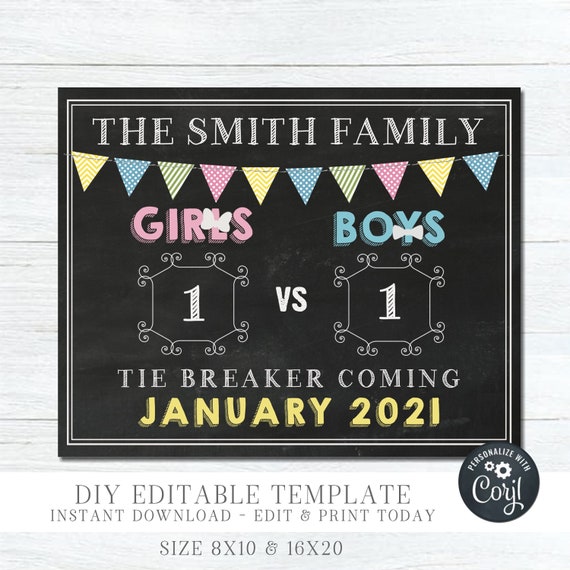 Tie Breaker Pregnancy Announcement - Editable Template